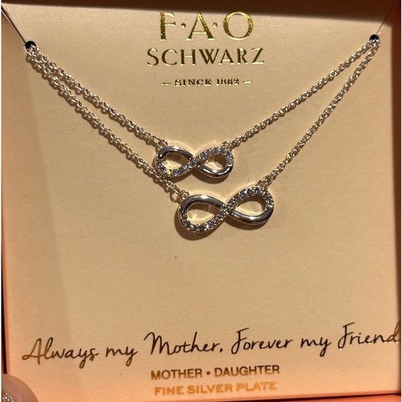N15. FAO Schwarz Fine Silver Mother Daughter Infinity Necklace Gift Set - Picture 3 of 5